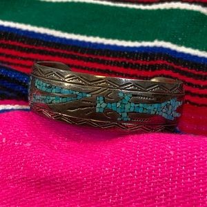 J. Nezzie Turquoise Chip Inlay Native American Bracelet